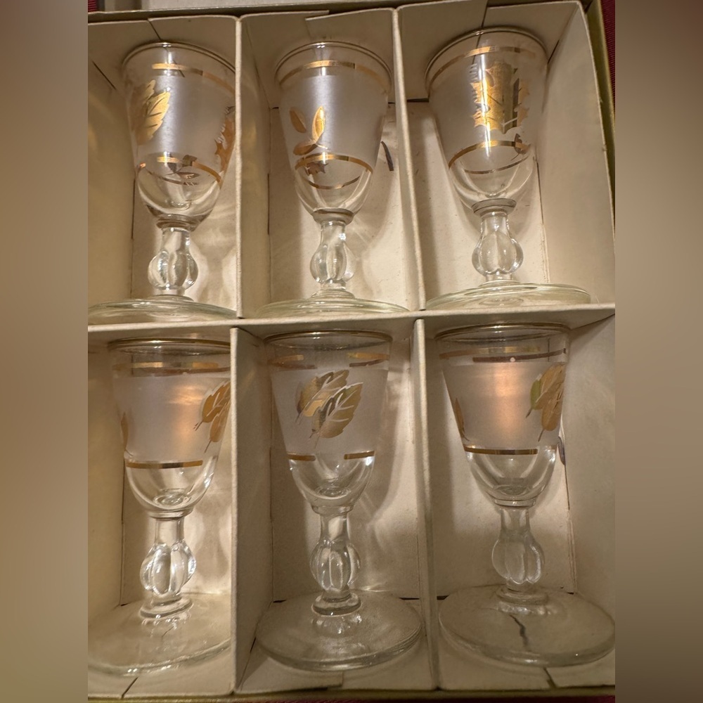Vintage Hostess Glassware Styled by Libby Golden Foliage set of Six in EUC